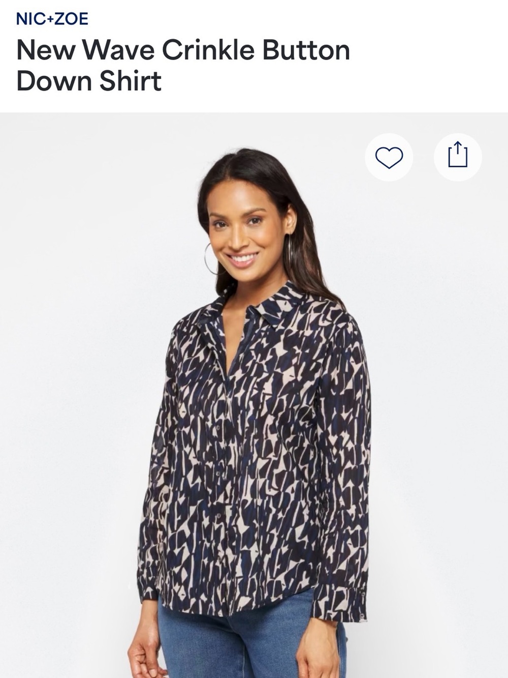 NIC+ZOE Navy & Cream Abstract Crinkle Button-Down Shirt - Picture 2 of 11